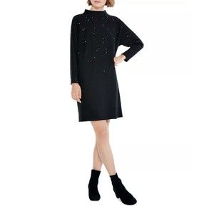 NIC+ZOE 3/4 Sleeve Twinkle Vital Embellished Black Knit Dress Size Small